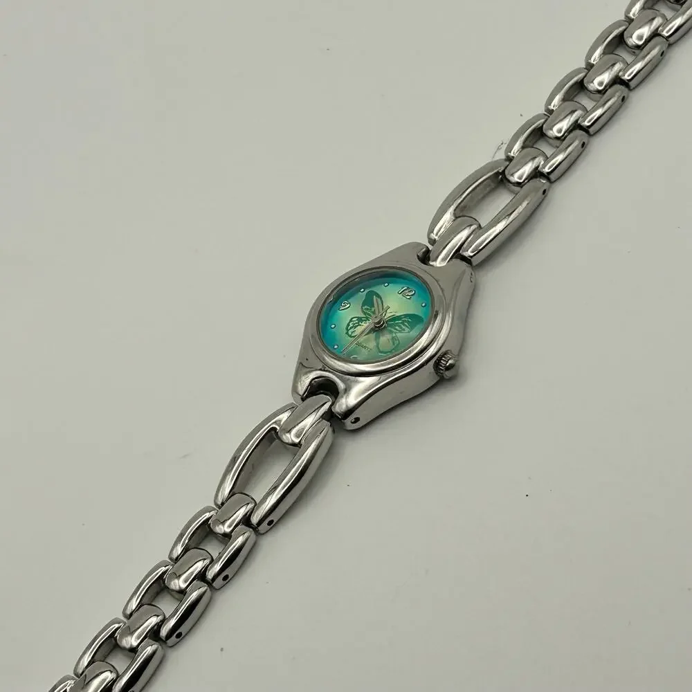 White Stag Butterfly Dial Silver-tone Women’s Quartz Watch Working New Battery